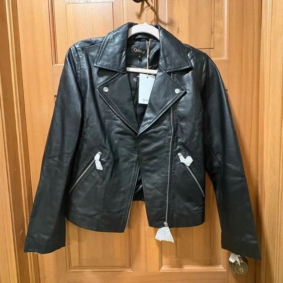 NWT! Quince | 100% Washed Leather Biker Jacket | Black | Small - Picture 5 of 10